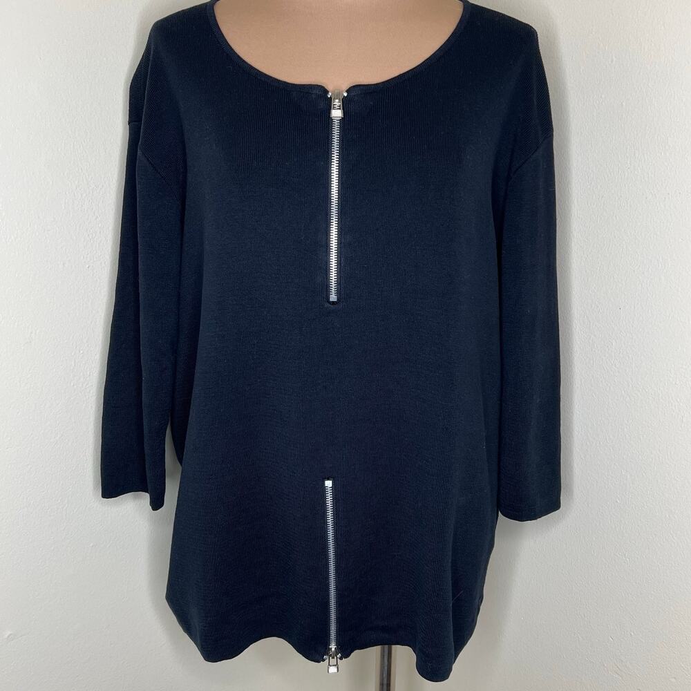 Vtg Von Saken Sweater Small Womens Knit Top Cotton Double Zip 3/4 Sleeve 90s